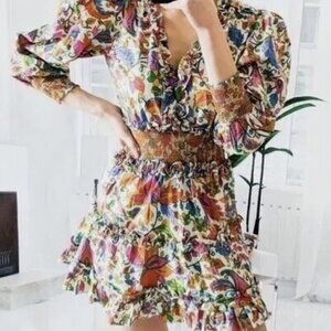 🎀House of Harlow 1960 x Nicole Richie Floral Smocked Tiered Dress -Colorful
